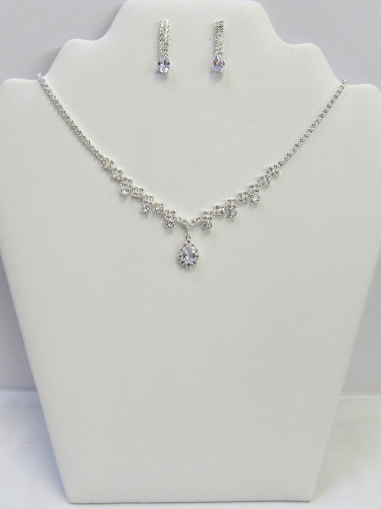 Silver Teardrop Rhinestone Crystal Necklace Set Prom Bridal Evening Wedding New